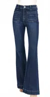 Risen Tummy Control High Rise Flare Jeans In Dark Wash In Blue