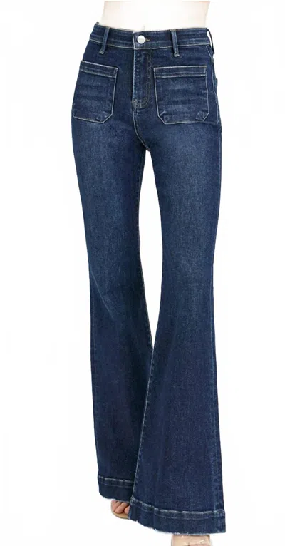 RISEN FLARE FRONT PATCH POCKET JEANS IN DARK BLUE
