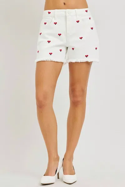 Risen Floral Embroidered High-rise Shorts In White In Animal Print