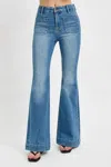 Risen Frankie Front Pocket High Rise Flare Jeans In Blue Denim In Blue