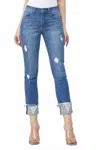 Risen Frayed Cuff Mid Rise Skinny Jean In Blue In Blue