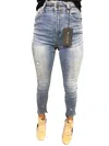 Risen High Rise Ankle Wide Button Down Front Patch Pocket Cuff Jean In Denim In Multi