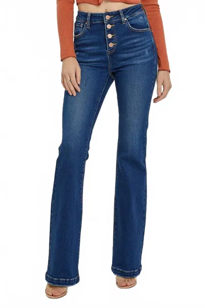 Risen Fresh Start High Rise Boot Cut Jeans In Dark Wash In Blue