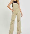 Risen Front Patch Wide Leg Overalls In Khaki In Neutral