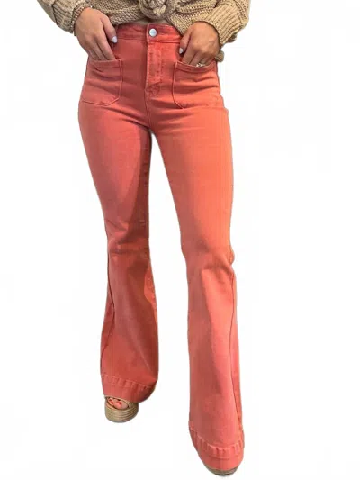 Risen Front Pocket Bell Bottom Pants In Peach Blossom In Orange