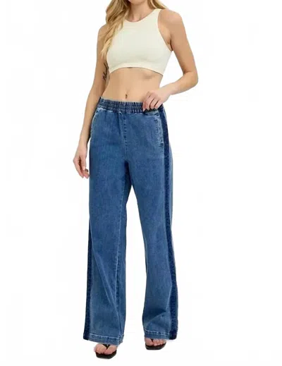 Risen Full Size Elastic Waist Wide Leg Jeans Plus Size In Medium In Blue
