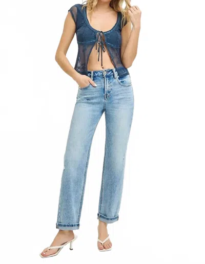Risen Full Size High Rise Ankle Boyfriend Distressed Jeans Plus Size In Light In Blue