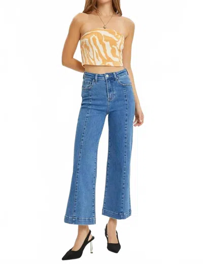 Risen Full Size High Rise Wide Leg Jeans In Solid Medium In Blue