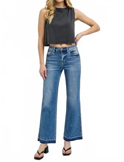 Risen Full Size Raw Hem Ankle Bootcut Jeans Plus Size In Medium In Blue