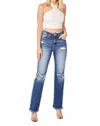Risen Full Size Raw Hem Distressed Straight Jeans In Deep Blue