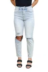 Risen High Rise Ankle Wide Button Down Front Patch Pocket Cuff Jean In Denim In Blue