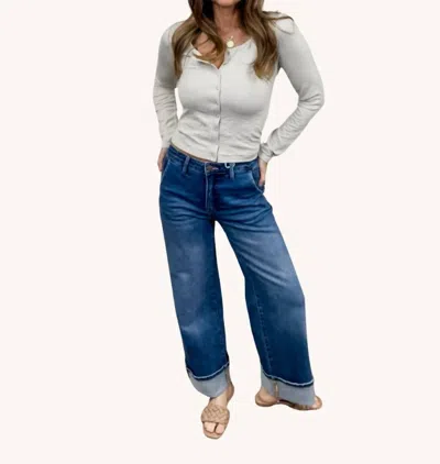 Risen Hamptons Cuffed Wide Leg Jeans In Dark Denim In Blue