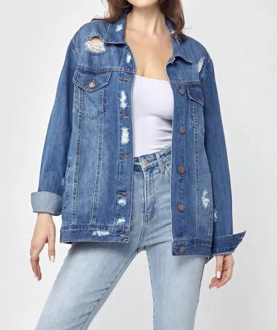Risen Harlow Denim Jacket In Medium Wash In Animal Print