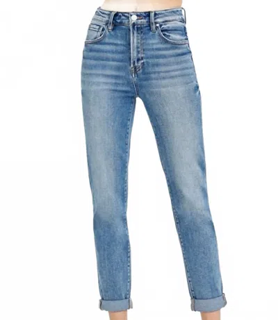 Risen Haven High Rise Ankle Skinny Roll Up Jeans In Blue In Multi