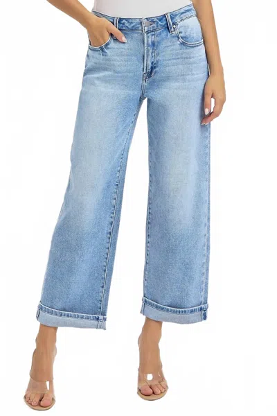 Risen High Rise Ankle Boyfriend Cuffed Jeans In Light Wash In Multi