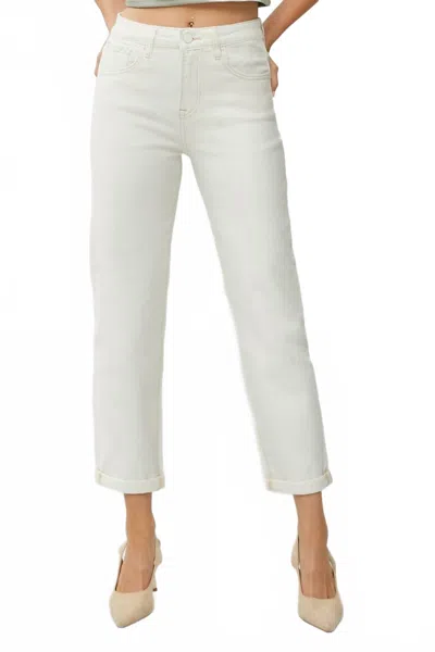 Risen High Rise-ankle Boyfriend Cuffed Pants In Cream In White