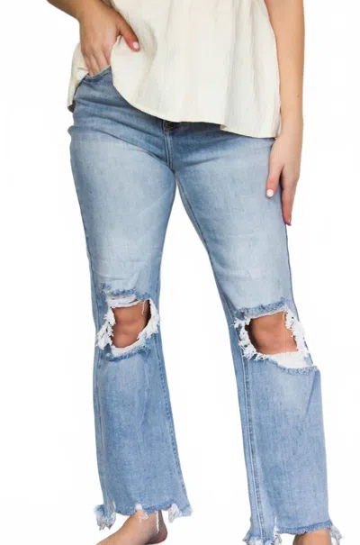 Risen High Rise Ankle Flare Jeans In Light Wash In Blue