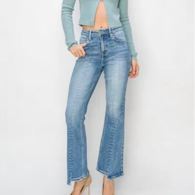 Risen High Rise Ankle Flare Jeans In Medium Wash In Blue