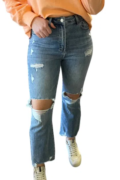 RISEN High Rise Ankle Flare Patch Pocket Jeans