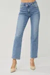 Risen High Rise Ankle Straight-cross Over Button In Denim