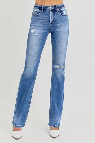 RISEN HIGH RISE ANKLE STRAIGHT JEANS IN DENIM