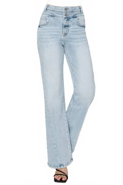 Risen High Rise Ankle Straight Jeans In Light Wash In Blue
