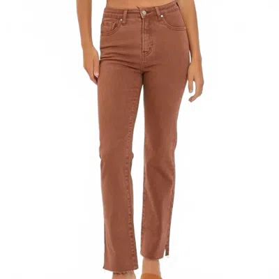 Risen High Rise Ankle Straight Raw Hem Slit Pants In Expresso In Brown