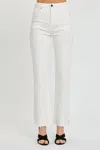 Risen High Rise Ankle Straight Raw Hem With Side Slit Pants In White In White