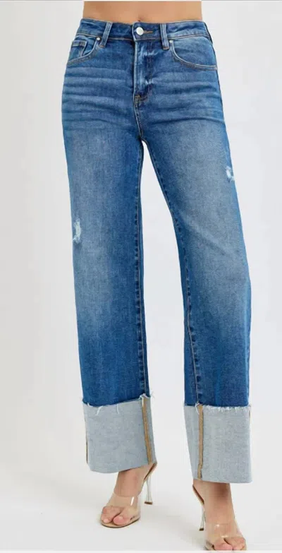 Risen High Rise Ankle Wide Cuff Jeans In Blue