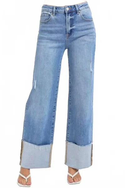 Risen High Rise Ankle Wide Cuffed Jeans In Blue