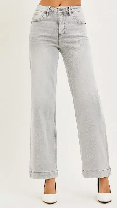 Risen High Rise Ankle Wide Leg Jeans In Light Grey In Gray