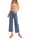 Risen High Rise Ankle Wide Button Down Front Patch Pocket Cuff Jean In Denim In Blue