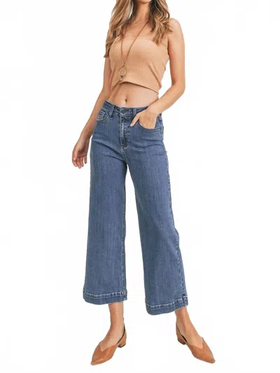 Risen High Rise Ankle Wide Leg Jeans In Medium Wash In Blue