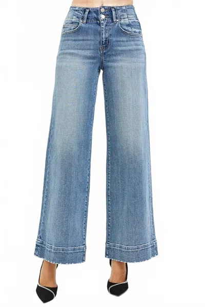 Risen High Rise Ankle Wide Seam Jeans In Medium Wash In Blue