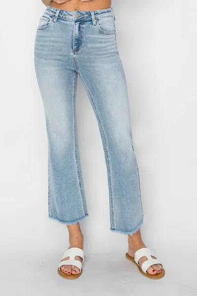 Risen High Rise Ankle Wide Straight Cut Jeans In Blue