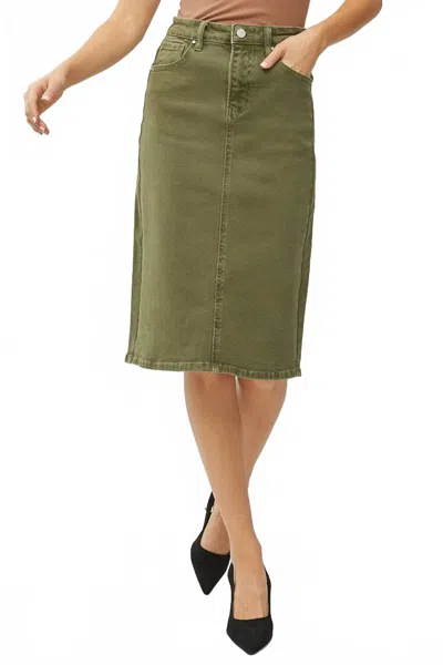 Risen High Rise Back Slit Midi Skirt In Moss In Green