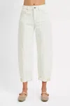 Risen High Rise Barrel Cropped Jeans In Cream In White