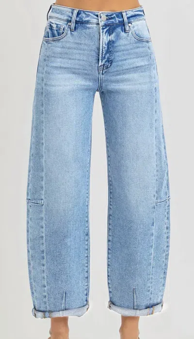 Risen High Rise Barrel Jeans In Medium Wash In Multi