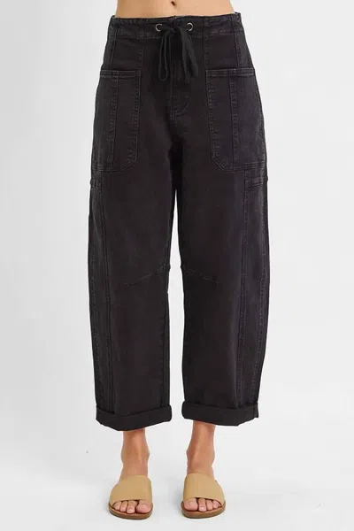 Risen High Rise Boyfriend Cuffed Barrel Jeans In Black