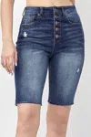 Risen High-rise Button Fly Bermuda Shorts In Denim In Multi
