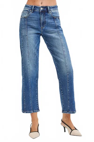 Risen High Rise Cactus Desert Crop Straight Jeans In Blue