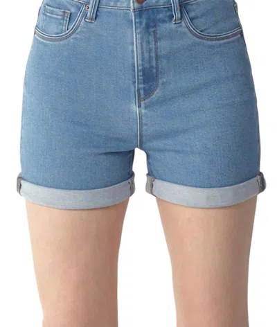 Risen High Rise Clean Roll Up Shorts In Medium Blue
