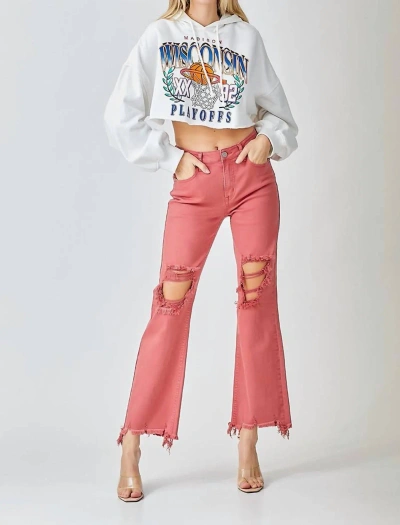 Risen High Rise Colored Jeans In Coral In Gray