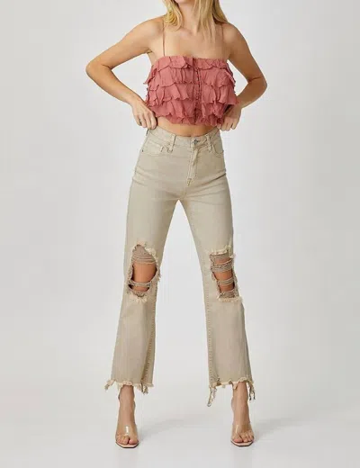 Risen High Rise Colored Jeans In Sand In Beige