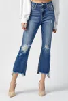 Risen High Rise Crop Chew Hem Jeans In Denim