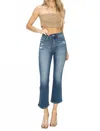 Risen High Rise Crop Flare Jeans In Medium Wash In Blue