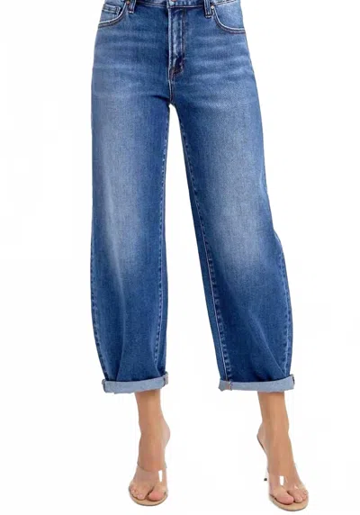 Risen High Rise Crop Mild Barrel Jeans In Dark Blue