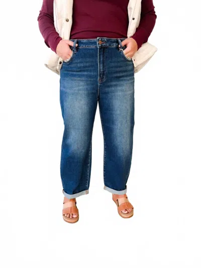 Risen High Rise Crop Mild Barrel Jeans In Dark Denim In Blue