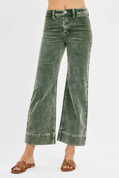 Risen High Rise Crop Straight Corduroy Pants In Forest Green