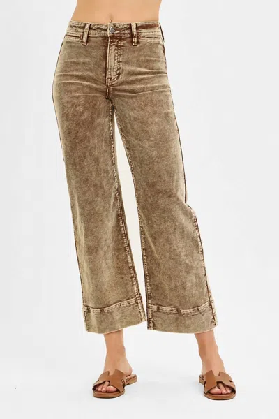 Risen High Rise Crop Straight Corduroy Pants In Mocha In Brown